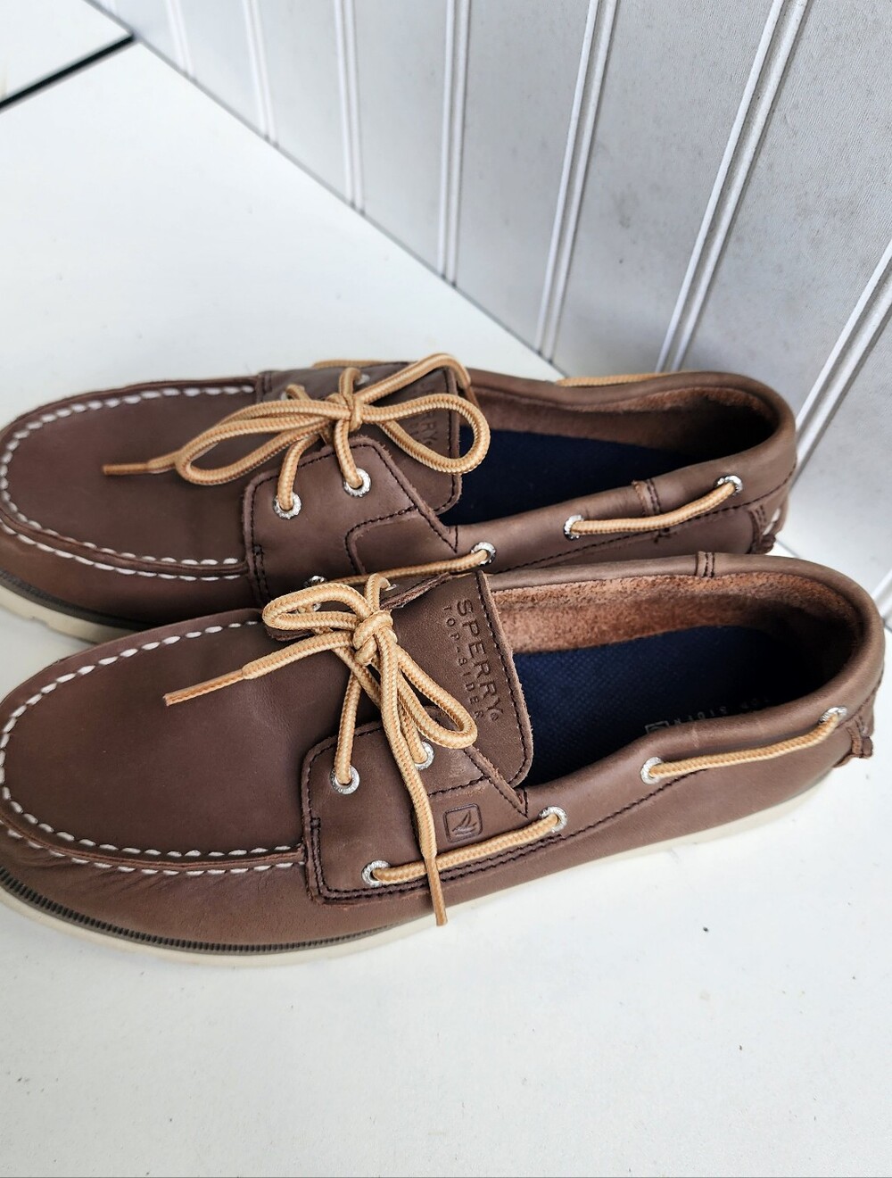Sperry Top-sider LEEWARD BOYS Boat Shoes Dark Brown Leather Nubuck Sz 5.5 MSh